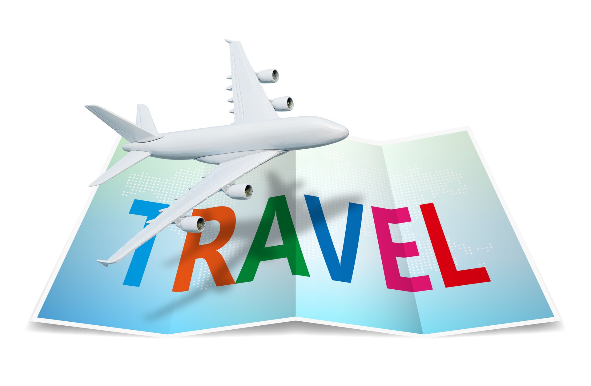 (Clipping path) TRAVEL concept with global airline isolated